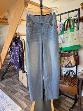 Halara Wide Leg Jeans Small Light Wash White Stripe High Rise Stretch Denim NWOT